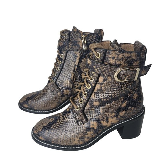 Joie Raster Block-Heel Python-Embossed Leather Combat Boots size 36 US 5 - Picture 10 of 12